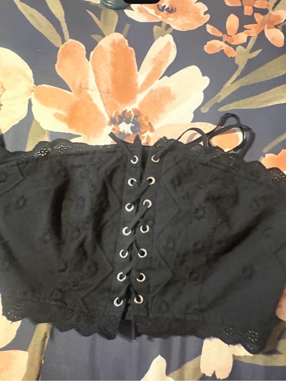 Forever 21 Black Lace-Up Eyelet Crop Top